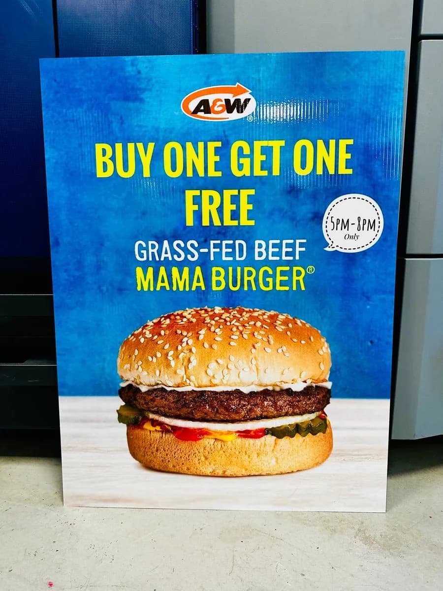 A&W restaurant promo sign on coroplast printed by True Color, Saskatoon