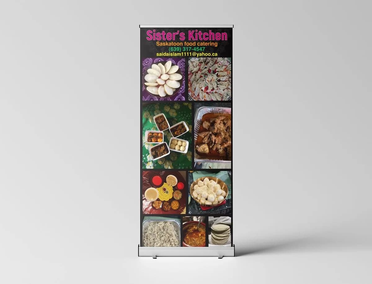 Sister's Kitchen catering retractable banner printed in Saskatoon